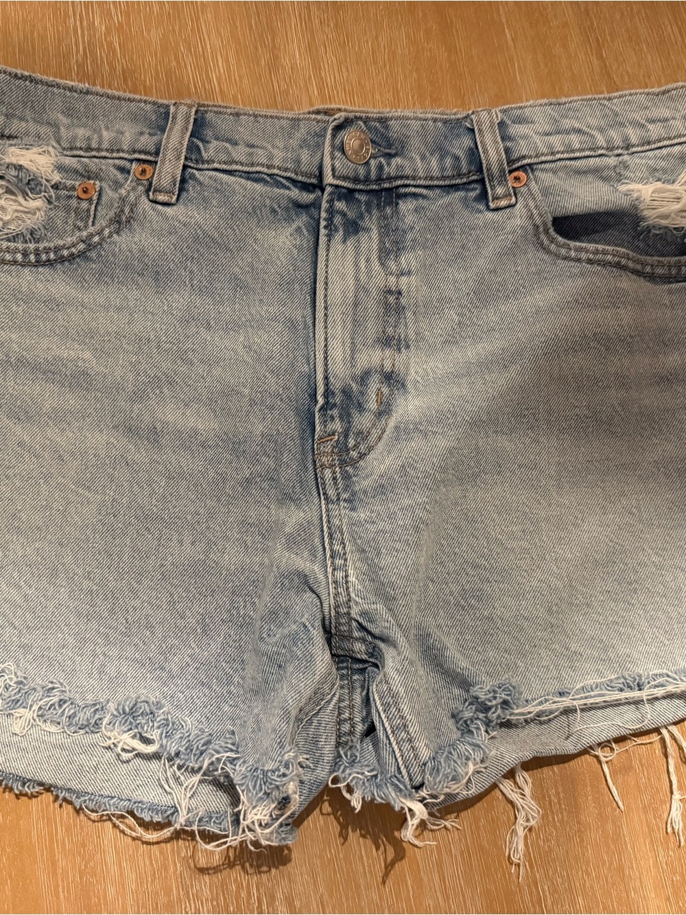 American Eagle Outfitters Light Blue Distressed Denim Shorts